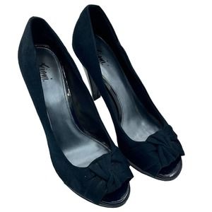 FIONI NAVY BLUE PEEP TOE HEELS WITH BOW SIZE 10